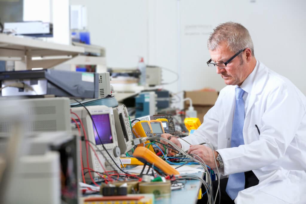 A,Side,View,Of,An,Engineer,Working,At,The,Electrical