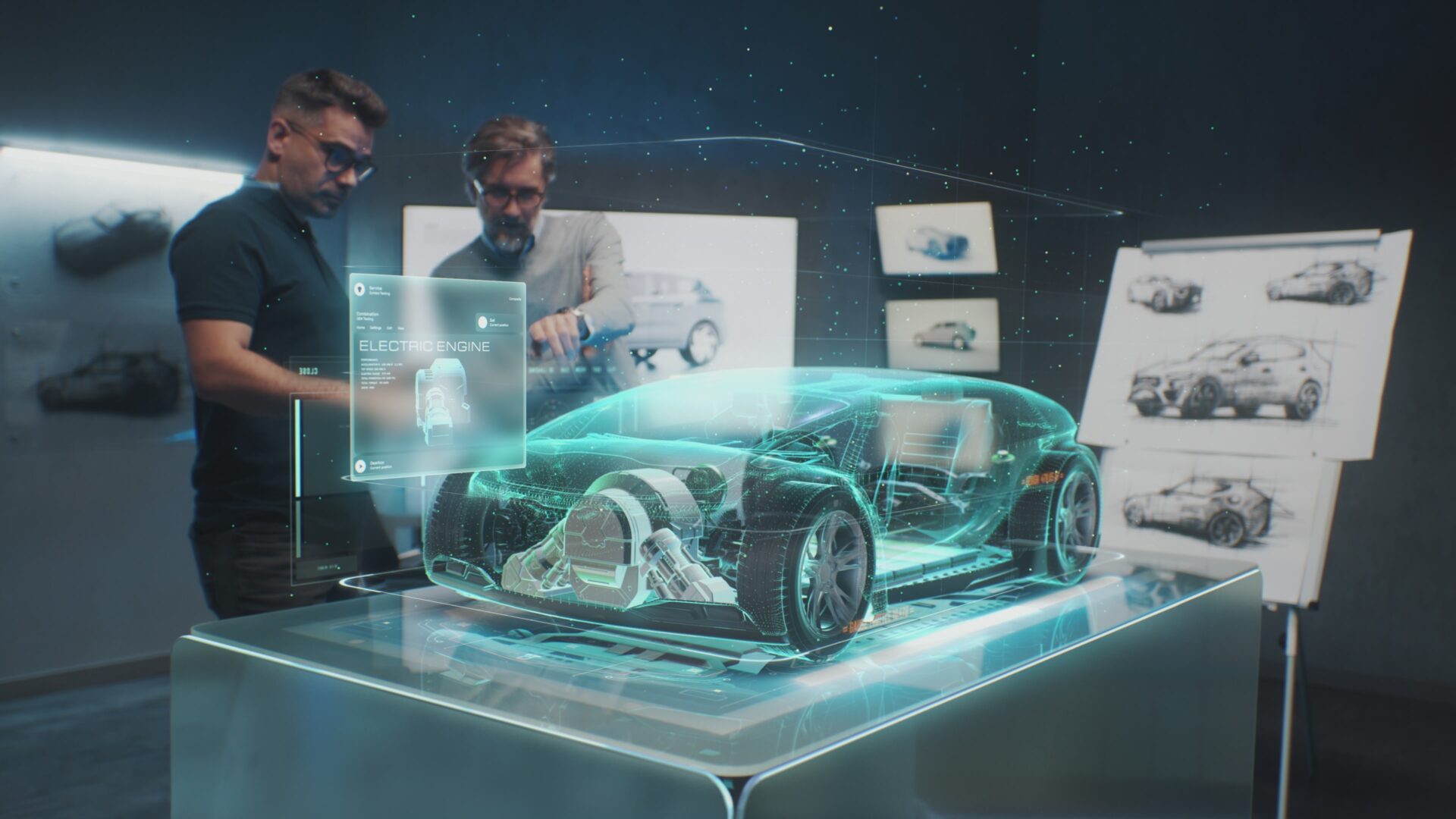 Two,Professional,Automotive,Engineers,Choose,Body,Of,New,Eco friendly,Electric