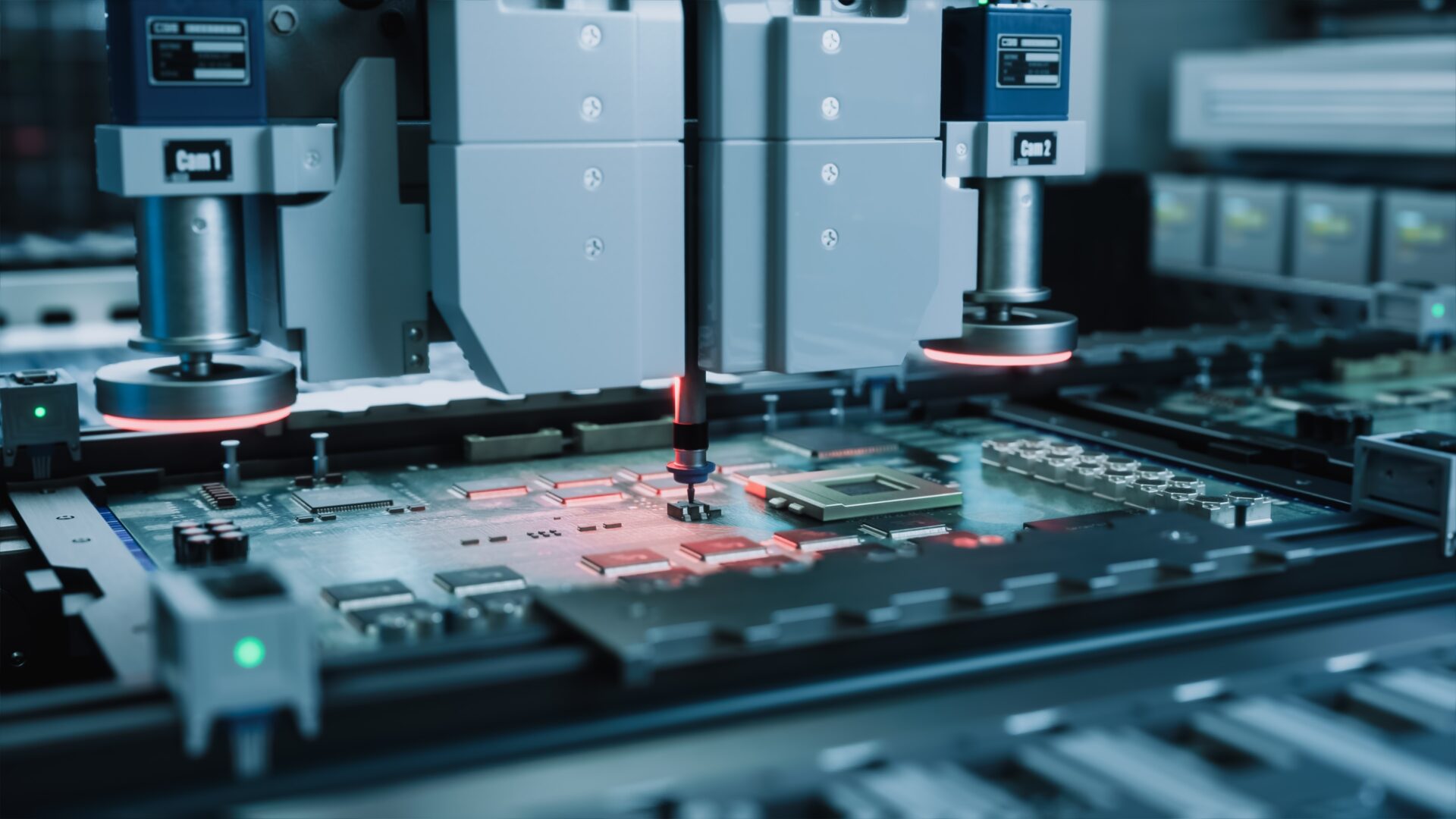 Automated,Machinery,Expertly,Positions,Microchips,On,Circuit,Boards,,High,Tech