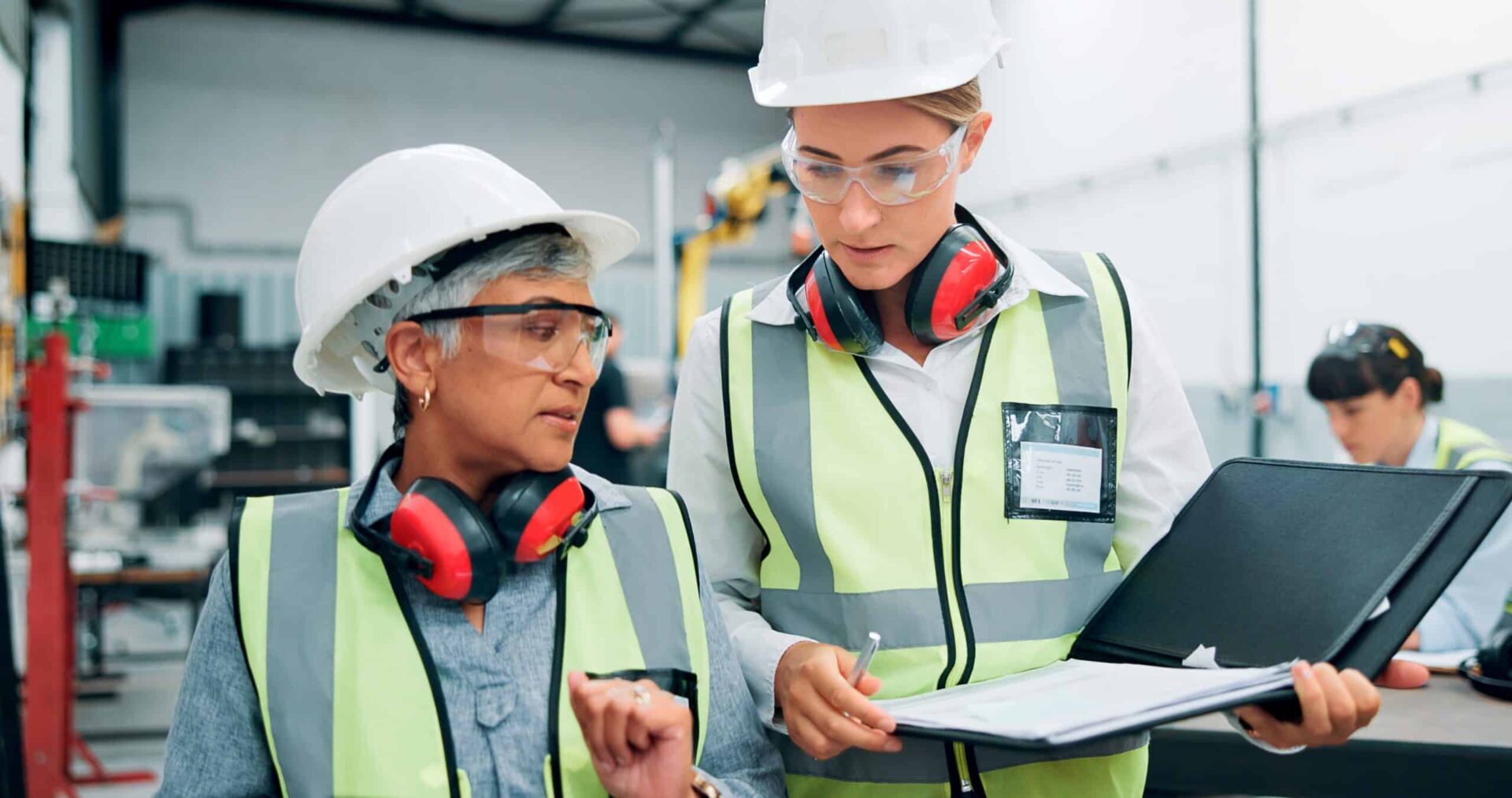 Women,,Engineers,And,Discussion,Of,Team,With,Paperwork,,Inspection,And