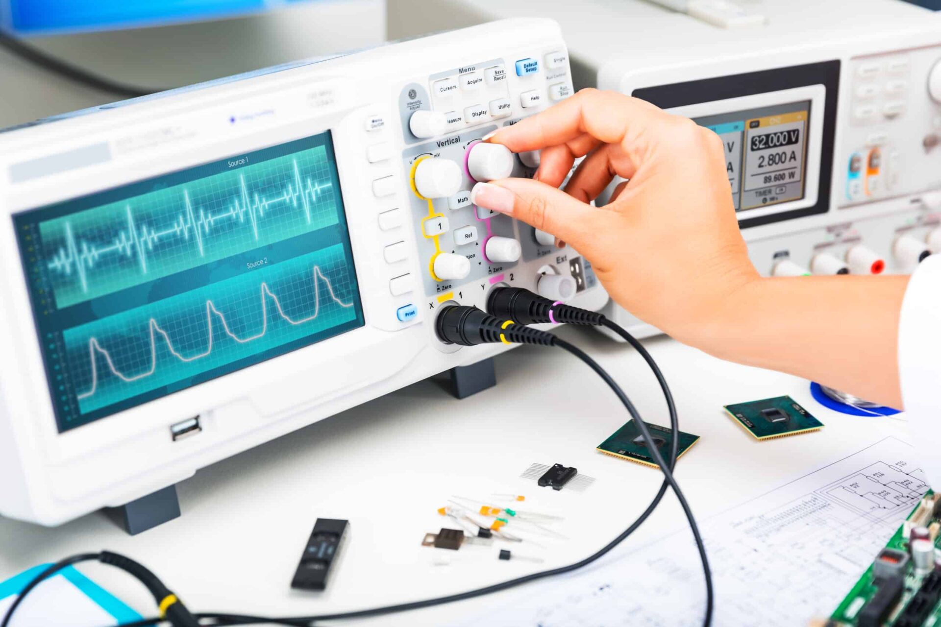 Digital,Oscilloscope,Is,Used,By,An,Experienced,Electronic,Engineer,In