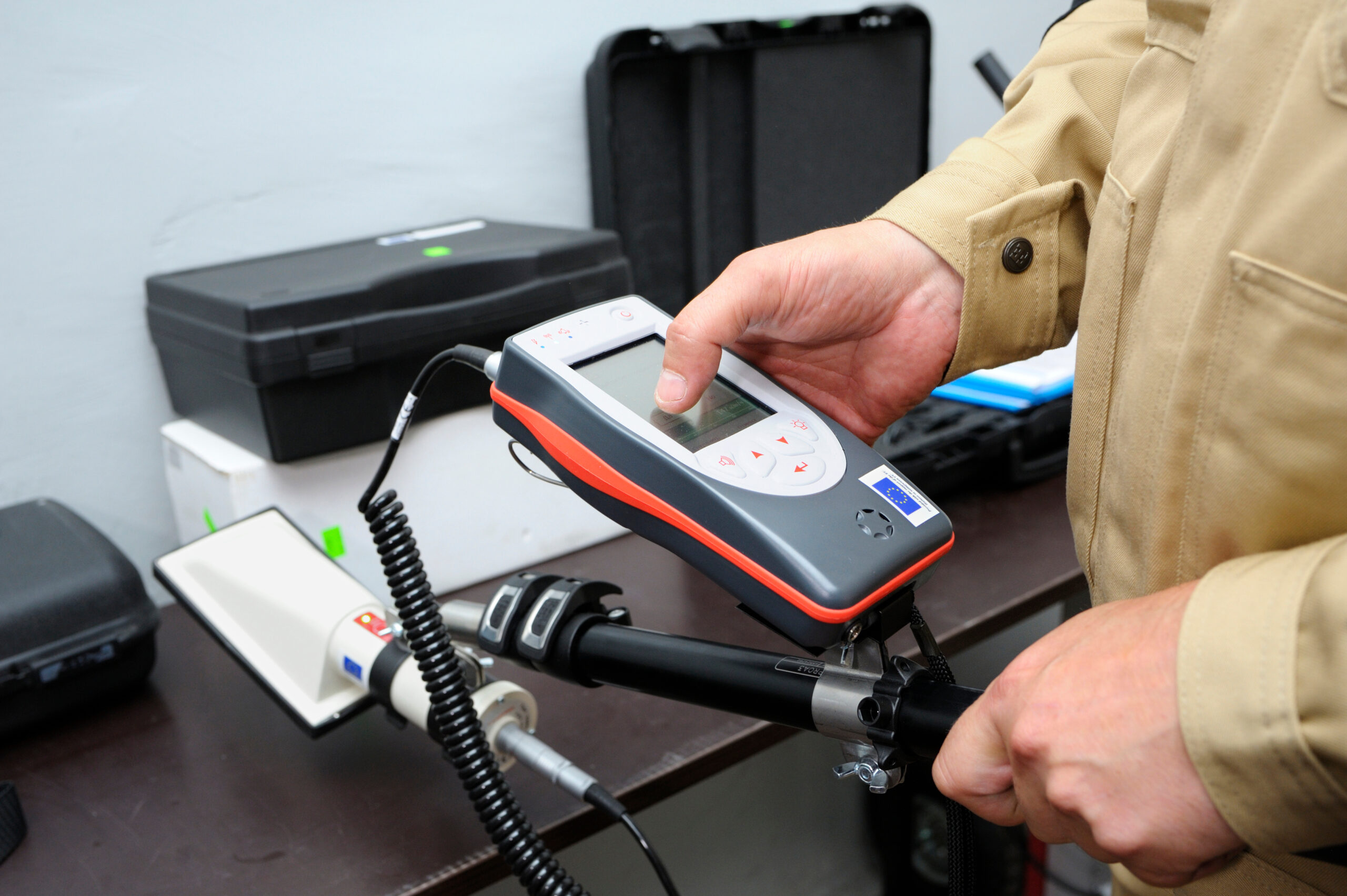 New,Radiation,Detectors,Testing.,Dosimetrist,Holding,A,Portable,Gamma,Radiation