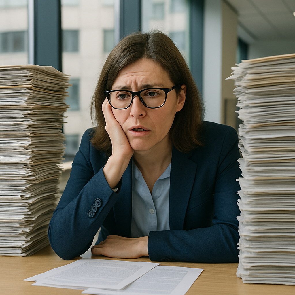 Woman overwhelmed by documentation